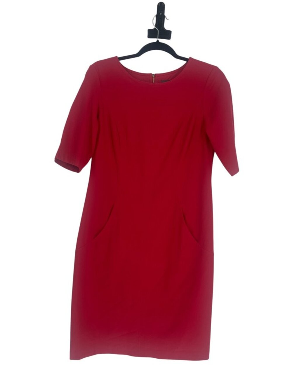 Vince Camuto Sheath Dress Women's 8 Red Elbow Sleeve Gold Zip Tailored Cocktail